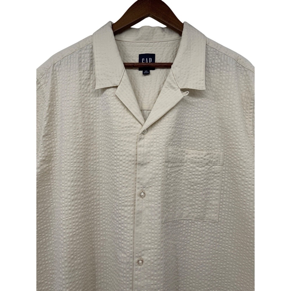 GAP Mens XXL Seersucker Shirt Turtledove Beige Camp Short Sleeve Button Up NWT